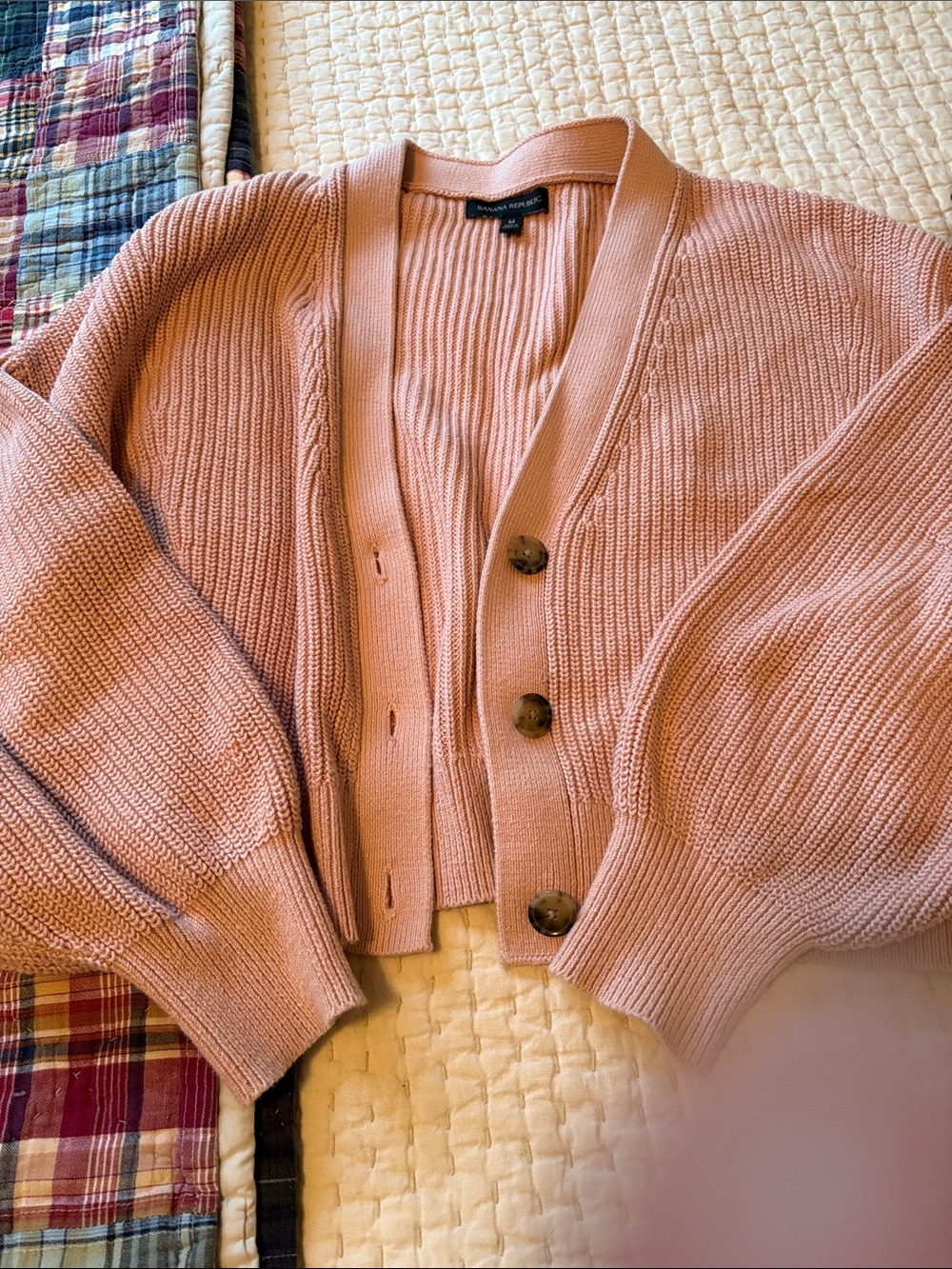 Banana Republic Blush Pink Ribbed Button Cardigan